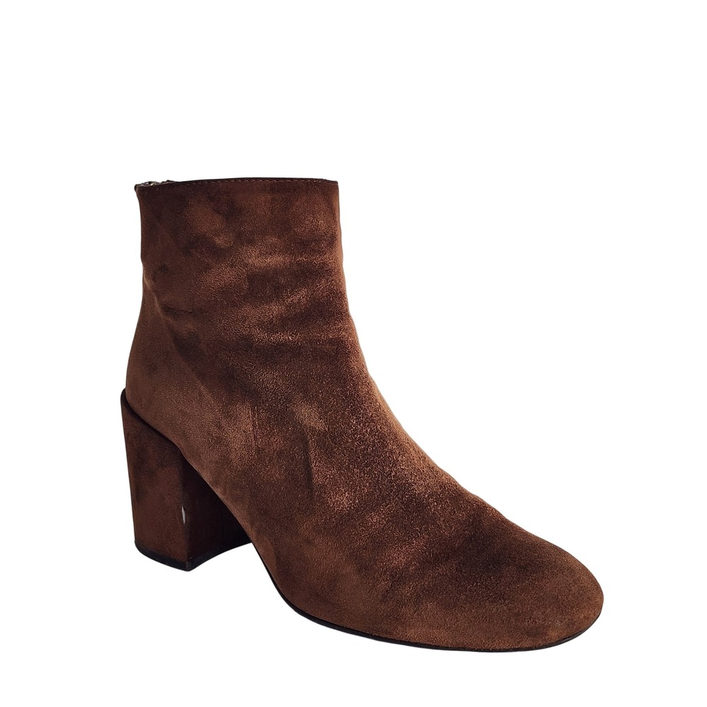 Stuart Weitzman Brown Suede Block Heel Ankle Boots Back Zip Booties Size 7